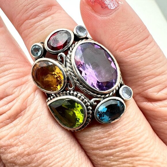 Samuel Benham Women Ring Madeira Collection Sterling Silver Multi Gemstone 8 - Picture 1 of 5